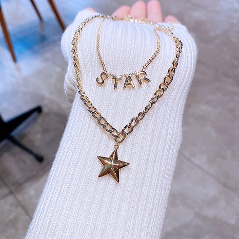 chaîne de clavicule pendentif femme double couche en métal de mode coréenne STAR lettre étoile's discount tags