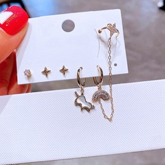fashionable zircon rainbow star unicorn ear buckle bone clip earrings set