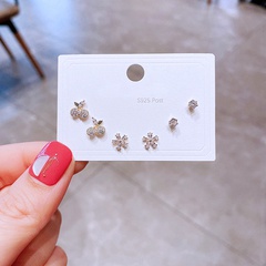 silver needle zircon cherry flower fashion student copper 3-piece earring set