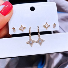 simple fashion zircon shell four-pointed star copper earrings set