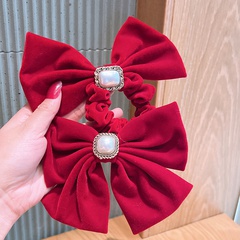 Red Velvet Bowknot Pearl Hairpin Hair Accessories Simple Hair Rope