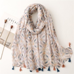 Simple yarn cotton blue and white pink orange abstract flowers fringed gauze scarf shawl