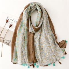 Mantón de la bufanda de la borla de la impresión floral del color del lino del algodón del hilo étnico simple