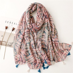 hilo étnico algodón y lino patrón de color creativo estampado bufanda de gasa con flecos chal