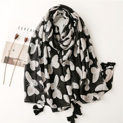 herringbone pattern cotton silk scarf black butterfly thickened shawl gauze scarf