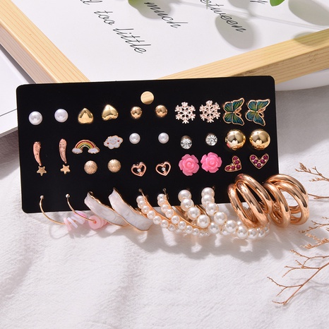 Moda coreana flor mariposa 20 pares de pendientes conjunto retro pendientes geométricos de corazón de perlas's discount tags