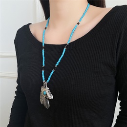 retro feather eagle claw pendant necklace female boho style beads sweater chainpicture9