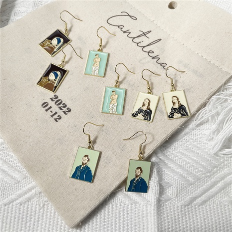 cartoon Mona Lisa van Gogh character portrait enamel alloy earrings wholesale's discount tags