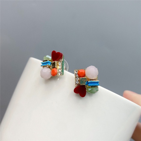 retro fresh earrings colorful love gemstone square earrings's discount tags
