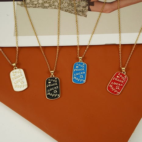 Enamel lettering square necklace light luxury niche sweater chain clavicle chain's discount tags