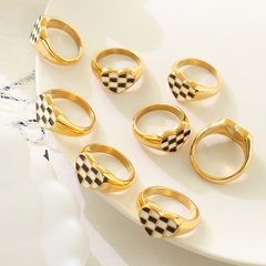 European and American jewelry index finger ring titanium steel 18k gold love checkerboard ring