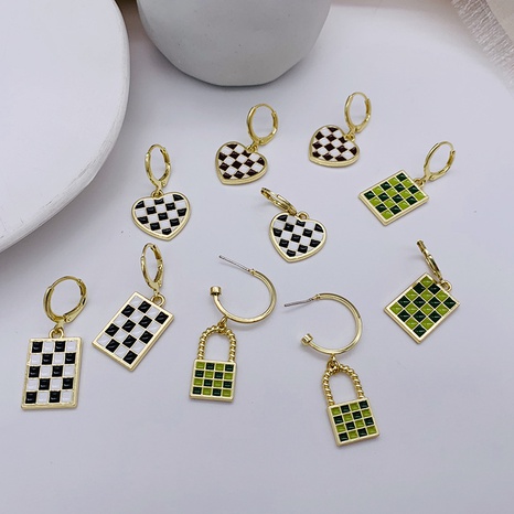 Love enamel checkerboard earrings niche exquisite earrings's discount tags