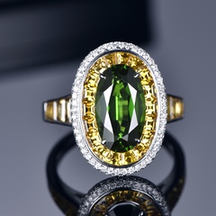 T square diamond ring with yellow diamond imitation natural emerald copper open ring