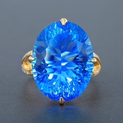 dove egg color treasure open ring imitating Swiss blue oval natural topaz copper ring