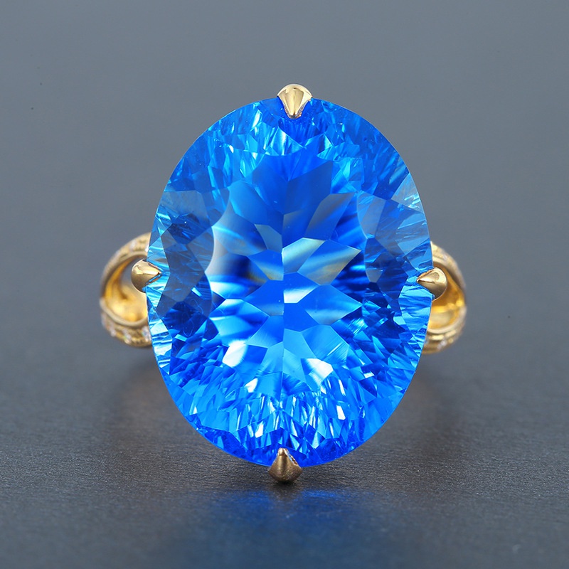 Taubenei Farbe Schatz offener Ring imitiert Schweizer blauen ovalen natrlichen Topas Kupferring