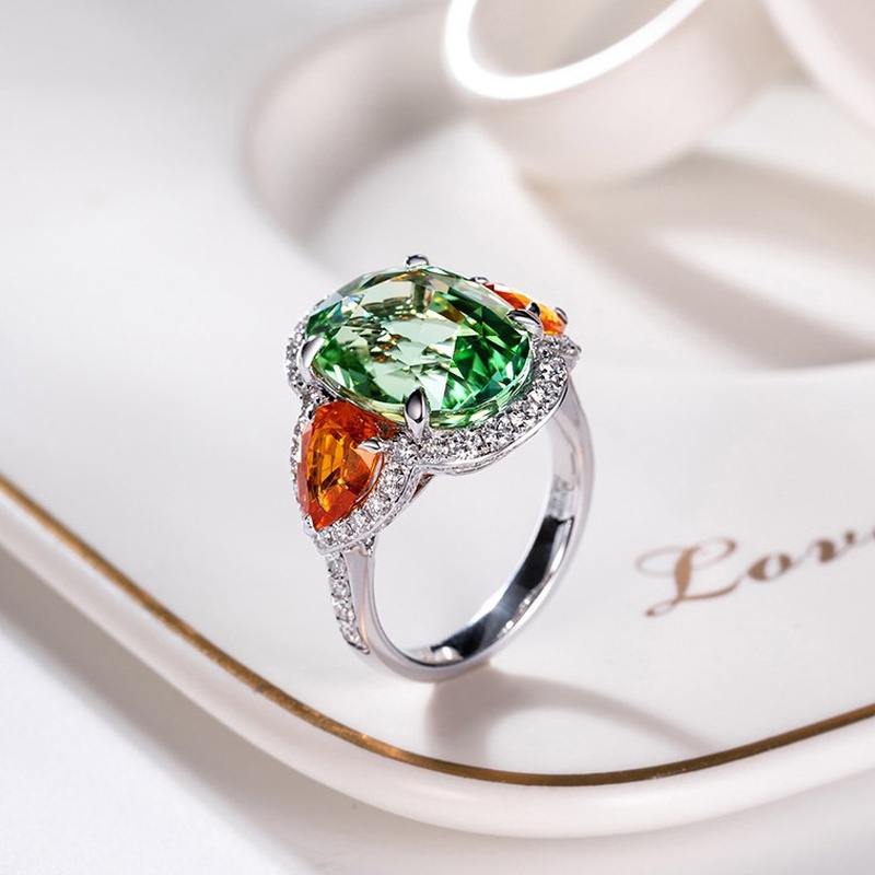 nouvel anneau de tourmaline verte brillant orange vif rouge Fanta pierre incruste anneau de cuivre ouvert