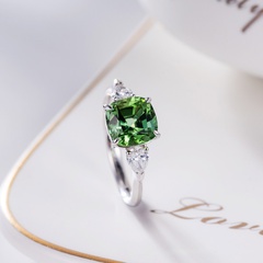 new imitation natural green tourmaline square diamond apple green copper open ring