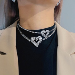 Fashion OL hollow love zircon double copper necklace earrings set