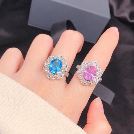 Fashion sea blue topaz pink diamond copper ring earrings's discount tags