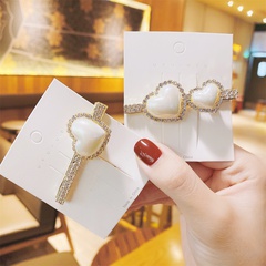 Korea hair accessories imitation pearl heart hairpin simple rhinestone duckbill clip