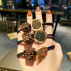 simple head rope leopard pattern square Czech diamond hair ring rubber band tie hair rope
