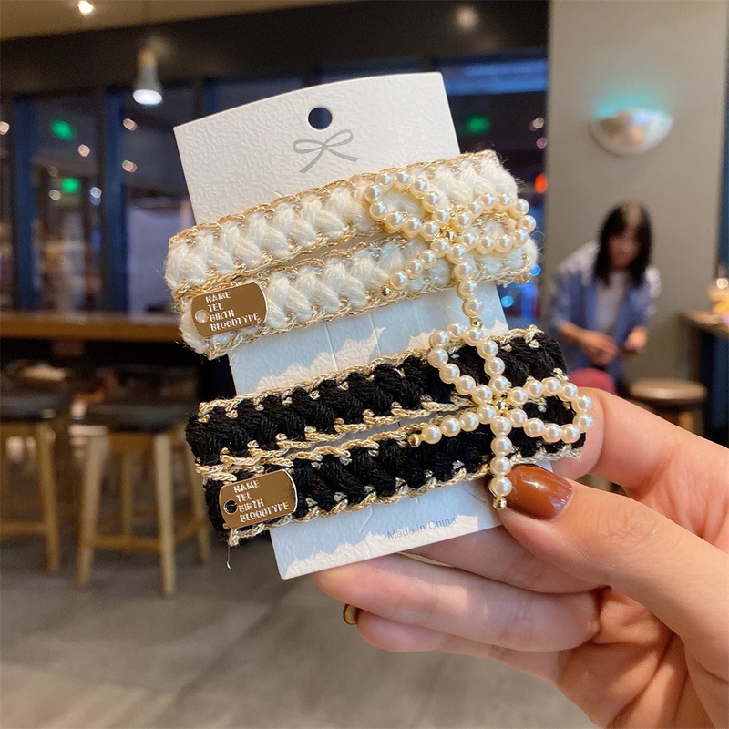 neue koreanische Haarschmuck Bogen Haarnadel schwarz wei nachgemachte Perlenhaarnadel
