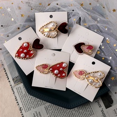 Korea red heart pearl simple hairpin headdress duckbill clip bangs clip side clip