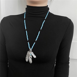retro feather eagle claw pendant necklace female boho style beads sweater chainpicture13