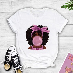 Blowing bubbles little girl print casual short-sleeved t-shirt