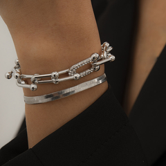 Bracelet en métal plat simple en os de serpent personnalité hip-hop bracelet en strass à boucle carrée en forme de U