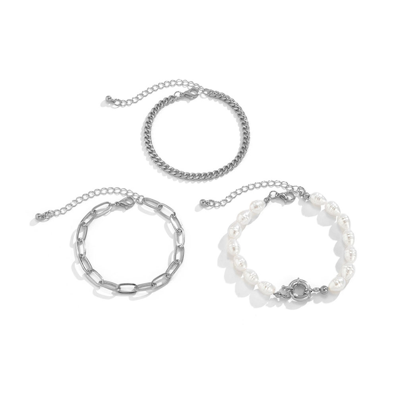 Retro Baroque Imitation Pearl Set Stacking Bracelet Metal Hollow Chain Trend Multilayer Bracelet
