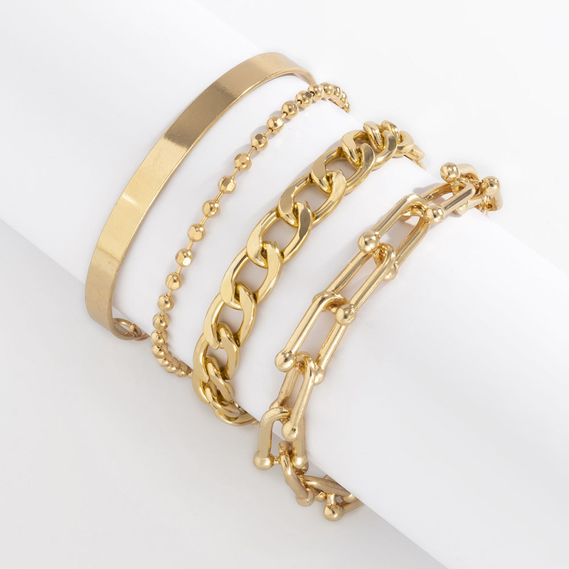 Personality Geometric Copper Bead Chain MultiElement Set Bracelet Fashion Chain Alloy Bracelet