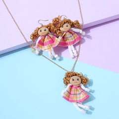 European and American fashion wood lace doll earrings necklace set