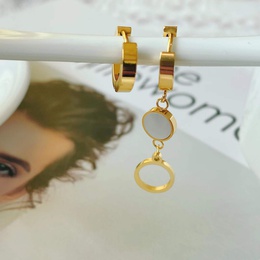 new titanium steel earrings round pendant diamond pearl asymmetric earringspicture10