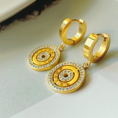new titanium steel earrings round hollow Roman numerals diamond earrings