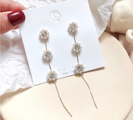 long pearl tassel alloy zircon earrings