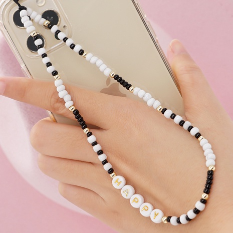 simple black white beads 3mm iron gallstone handmade beaded mobile phone chain's discount tags