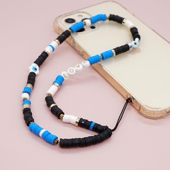 Bohemian blue mobile phone chain ceramic glaze color black round beads anti-lost mobile phone lanyard