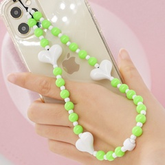 new bohemian green beaded white heart acrylic beads handmade mobile phone chain