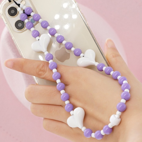 Bohemian style color matching heart acrylic beads handmade beaded 36cm mobile phone chain's discount tags