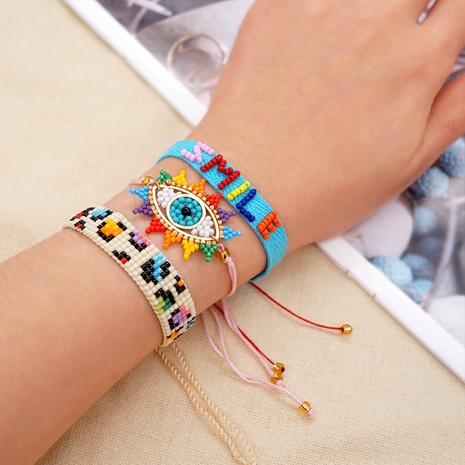 Nouveau bracelet tissé couleur arc-en-ciel perle yeux de démon bracelet empilable imprimé léopard's discount tags