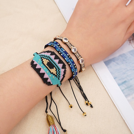 new blue beaded demon eye tassel personality stacking bracelet NHGW564176's discount tags