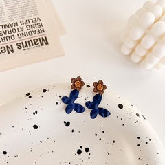 Retro Contrast Color Flower Stud Earrings Blue Butterfly Earrings