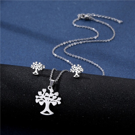 Simple Fashion Tree of Life Stainless Steel Necklace Earring Set Wholesale's discount tags