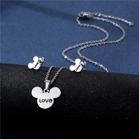 Korean cartoon little mouse stainless steel hollow necklace earrings set's discount tags