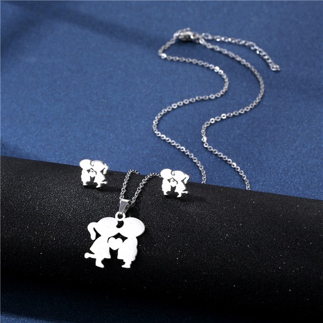fashion couple kiss stainless steel necklace earrings set's discount tags