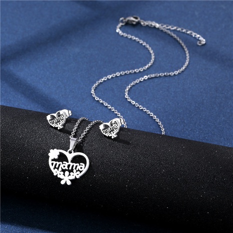 Simple Heart-shaped English Letter Mom stainless steel necklace Earring Set's discount tags