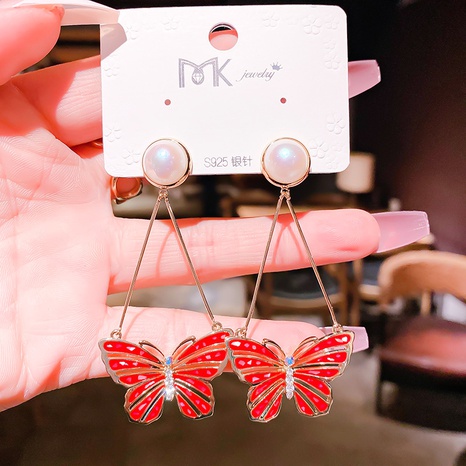 red butterfly enamel pendant New Year copper drop earring's discount tags
