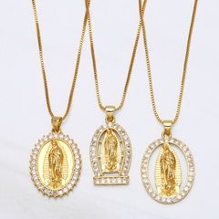 Collier pendentif de luxe léger de zircon incrusté de cuivre de la Vierge Marie catholique européenne et américaine