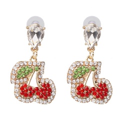 European and American simple fruit handmade full diamond cherry earrings